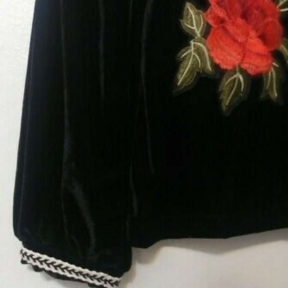 Elodie Black Red Floral Embroidered Velvet Jacket - Picture 2 of 5
